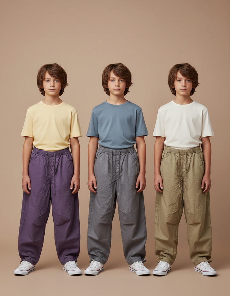 Pantalon Parachute Ample Uni Décontracté Enfant Coton - Kaki