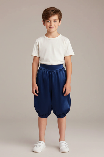 Pantalon Parachute Bleu Satiné Ample Bouffant Enfant - Marine