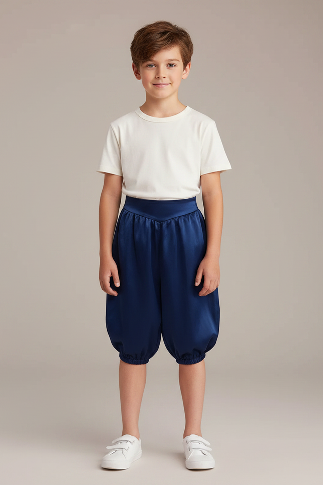 Pantalon Parachute Bleu Satiné Ample Bouffant Enfant - Marine