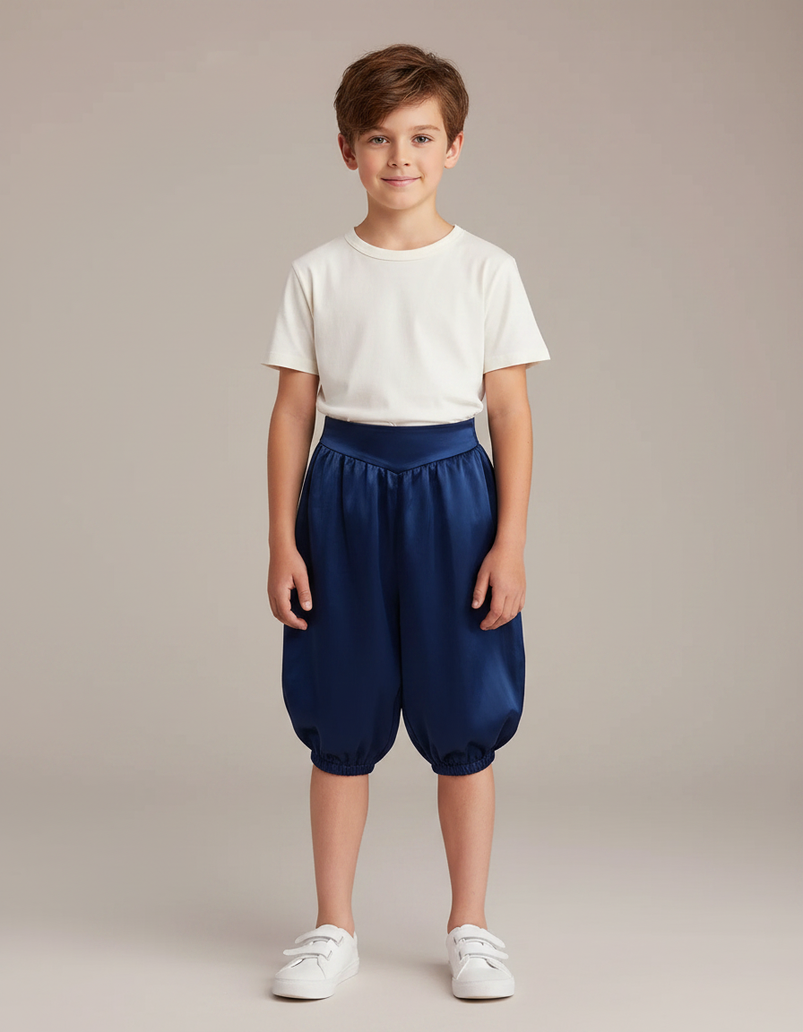 Pantalon Parachute Bleu Satiné Ample Bouffant Enfant - Marine