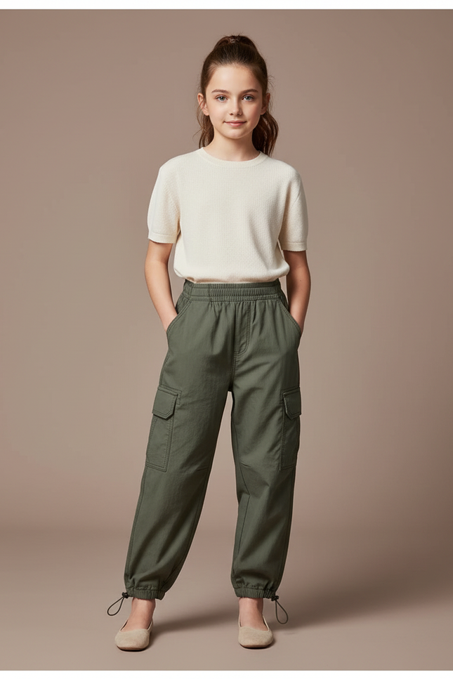 Pantalon Parachute Kaki Cargo Enfant Coton Ample