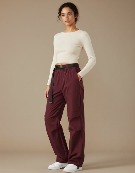 Pantalon Parachute Bordeaux Cargo Ample Fonctionnel - Polyester