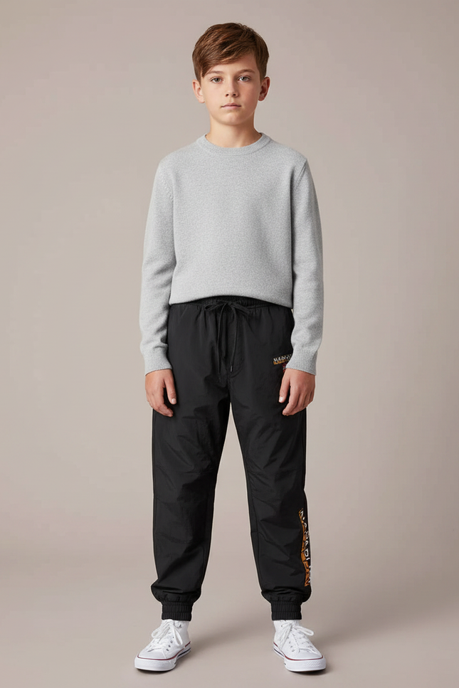 Pantalon Parachute Noir Ample Sport Garçon Imprimé - Polyester
