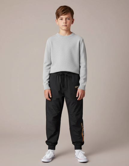 Pantalon Parachute Noir Ample Sport Garçon Imprimé - Polyester