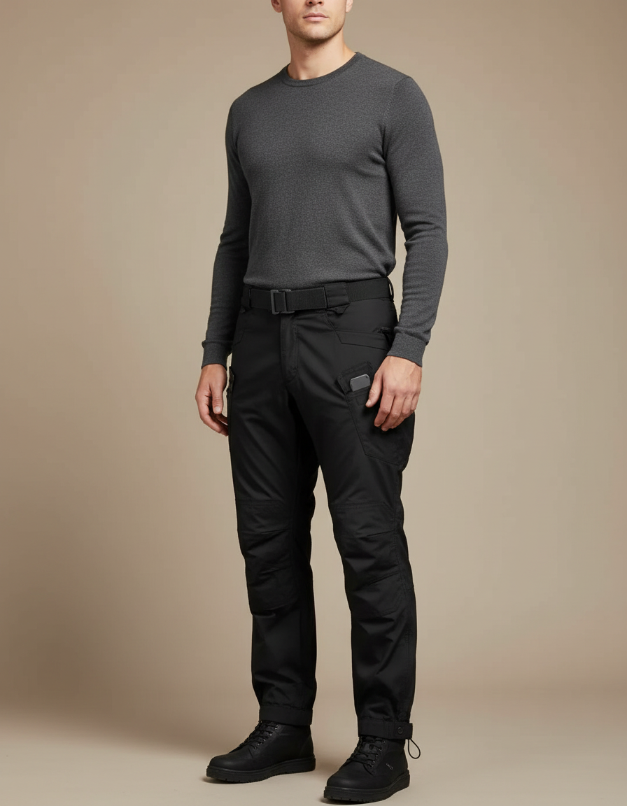 Pantalon Parachute Homme Noir Cargo Nylon - Polyester