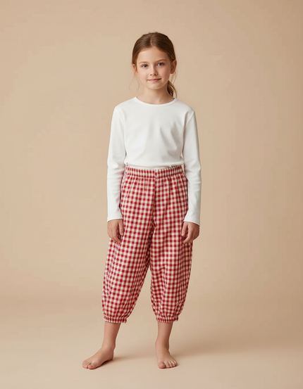Pantalon Parachute Vichy Rouge Ample Coton Enfant
