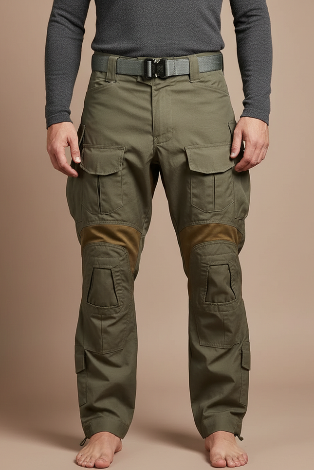 Pantalon Parachute Vert Militaire Cargo Renforcé Tactique Homme - Kaki Toile