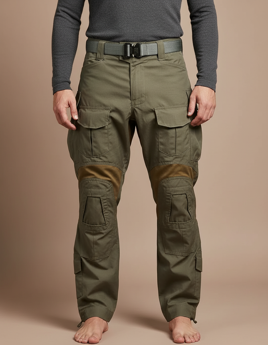 Pantalon Parachute Vert Militaire Cargo Renforcé Tactique Homme - Kaki Toile