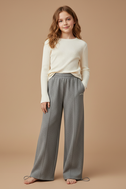 Pantalon Parachute Gris Ample Décontracté Enfant Hiver - Molleton