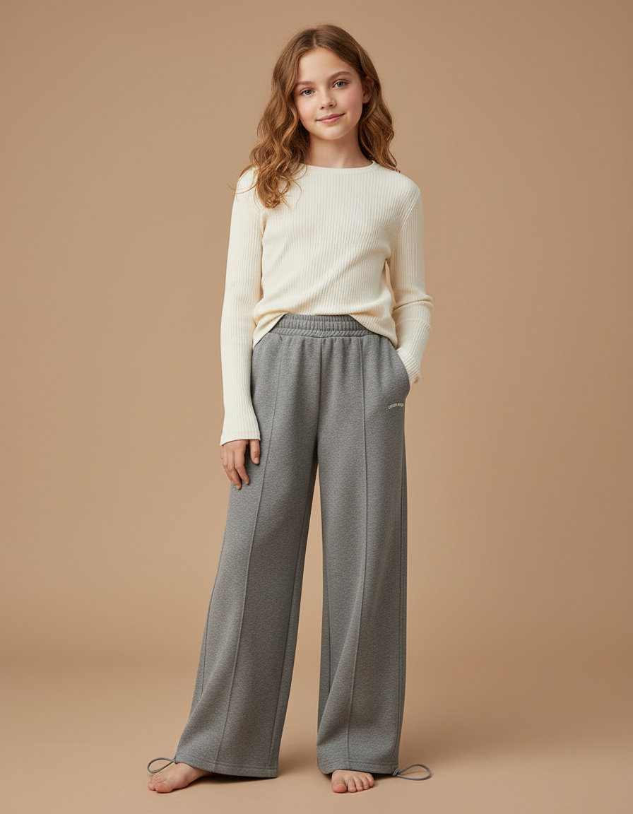 Pantalon Parachute Gris Ample Décontracté Enfant Hiver - Molleton