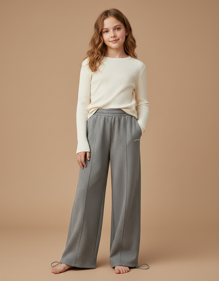 Pantalon Parachute Gris Ample Décontracté Enfant Hiver - Molleton