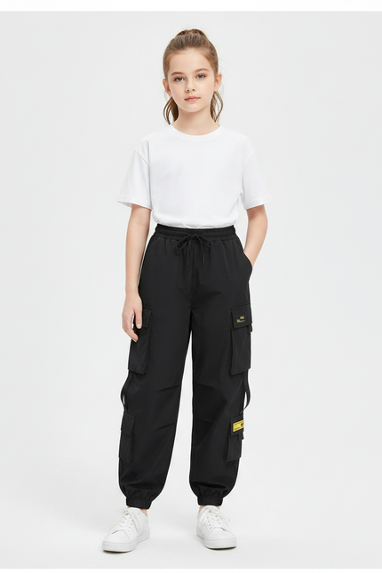 Pantalon Parachute Noir Cargo Ample Coton Femme - Polyester