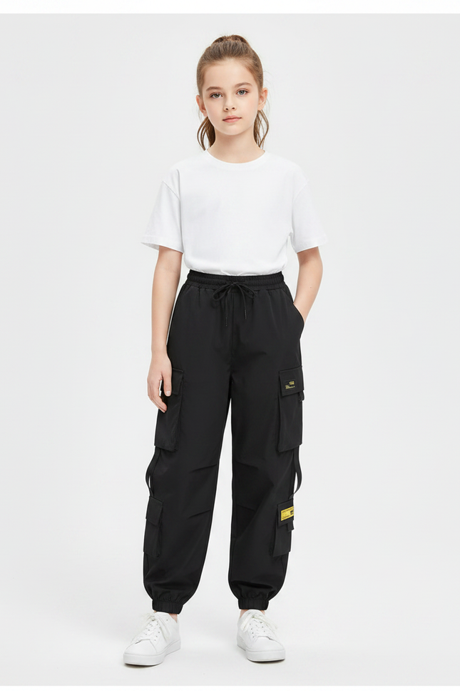 Pantalon Parachute Noir Cargo Ample Coton Femme - Polyester
