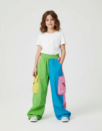 Pantalon Parachute Coloré Ample Cargo Fille - Multicolore Polyester