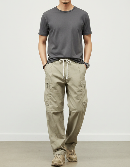 Pantalon Parachute Kaki Ample Décontracté Homme Cordon - Polyester