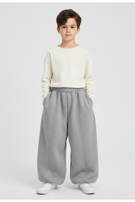Pantalon Parachute Gris Ample Molletonné Enfant Coton