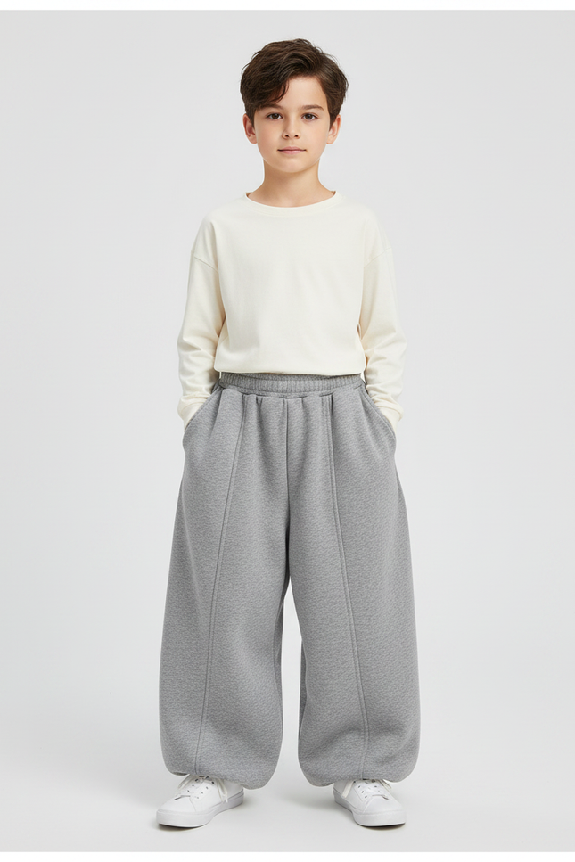 Pantalon Parachute Gris Ample Molletonné Enfant Coton