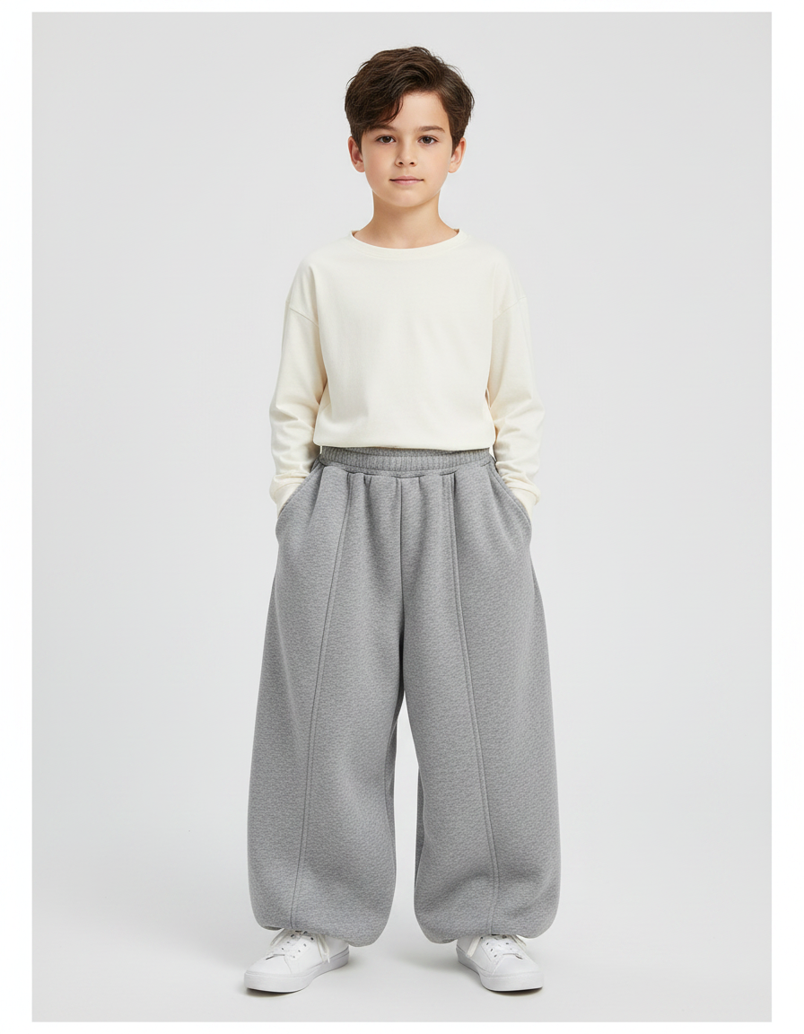 Pantalon Parachute Gris Ample Molletonné Enfant Coton