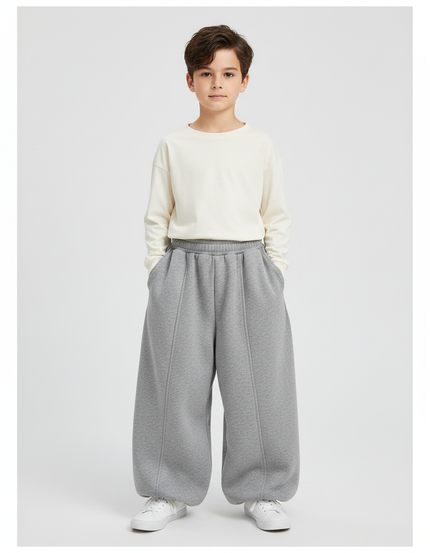 Pantalon Parachute Gris Ample Molletonné Enfant Coton