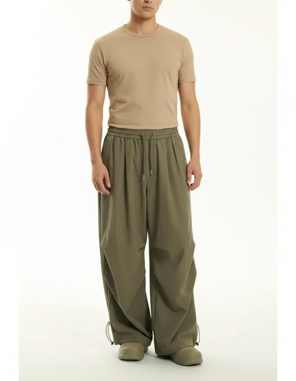 Pantalon Parachute Vert Kaki Ample Cordon Décontracté Homme - Polyester