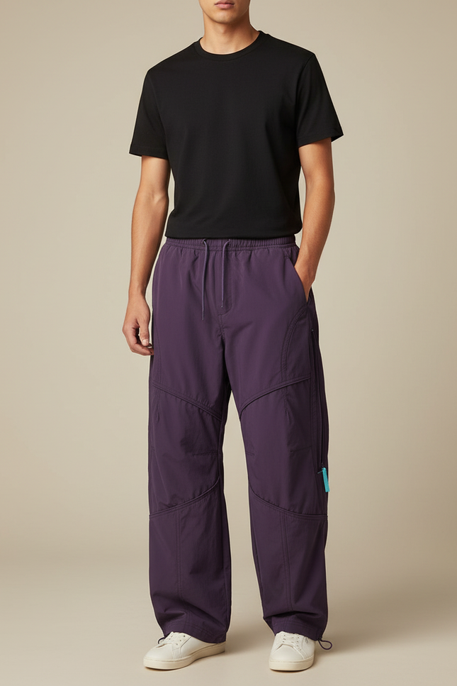 Pantalon Parachute Violet Homme Ample Décontracté Cordon - Polyester