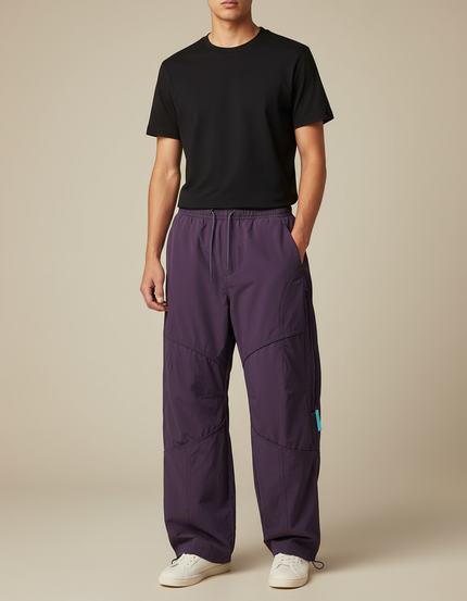 Pantalon Parachute Violet Homme Ample Décontracté Cordon - Polyester