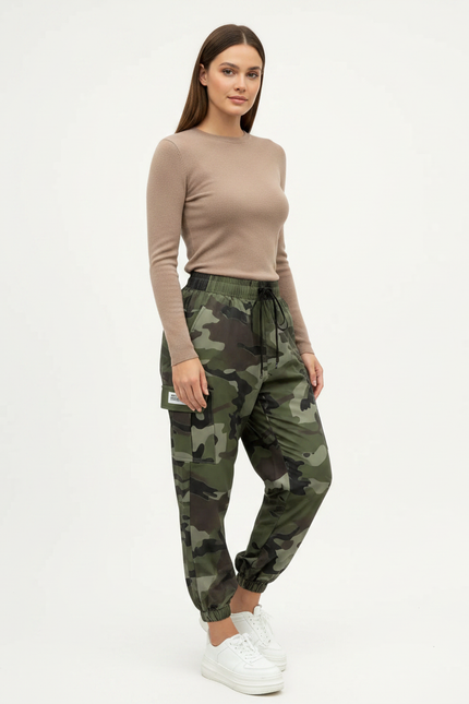 Pantalon Parachute Camouflage Ample Cargo Cordon - Multicolore Polyester