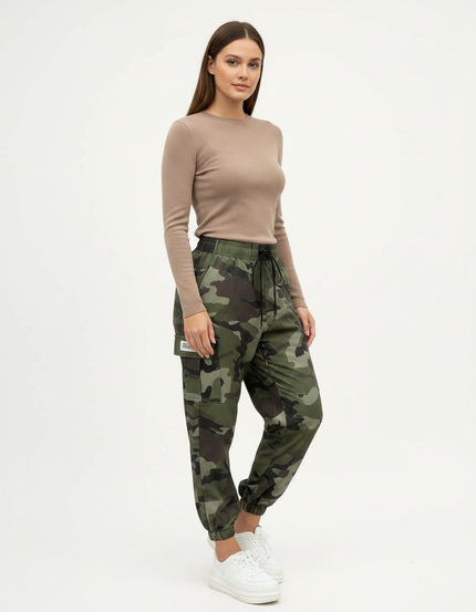 Pantalon Parachute Camouflage Ample Cargo Cordon - Multicolore Polyester