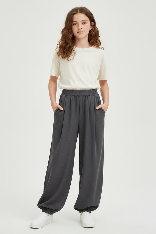 Pantalon Parachute Gris Ample Confortable Fille - Viscose