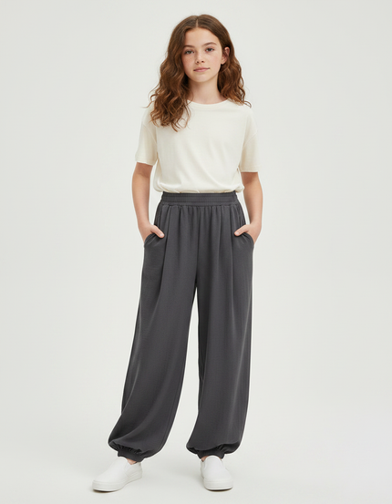 Pantalon Parachute Gris Ample Confortable Fille - Viscose