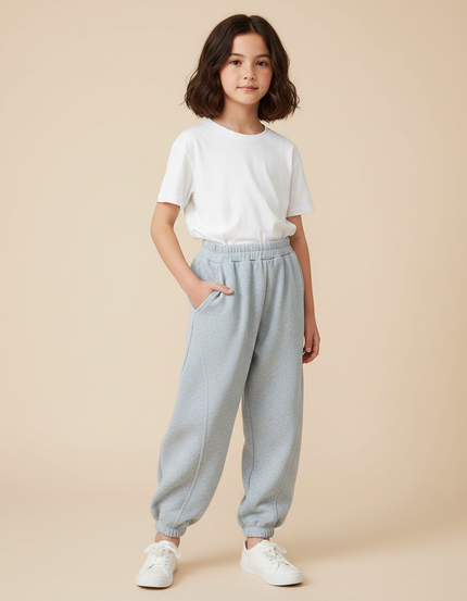 Pantalon Parachute Gris Ample Molletonné Enfant Confort