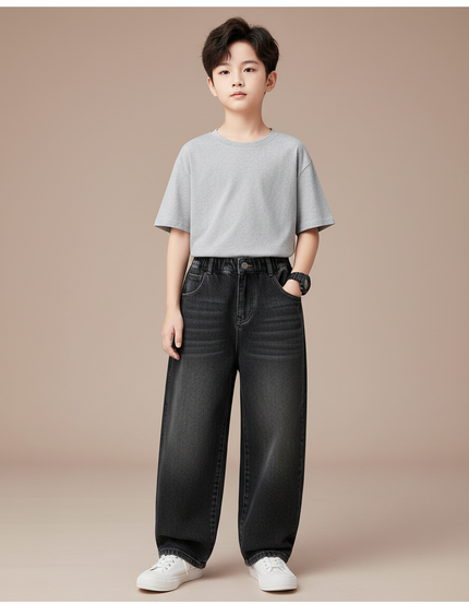 Pantalon Parachute Denim Noir Ample Garçon Décontracté - Jean