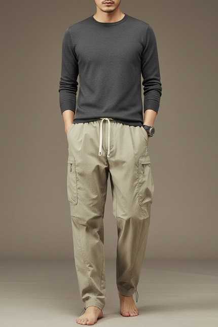 Pantalon Parachute Kaki Cargo Décontracté Cordon Homme - Polyester