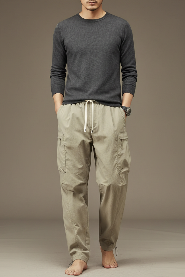 Pantalon Parachute Kaki Cargo Décontracté Cordon Homme - Polyester