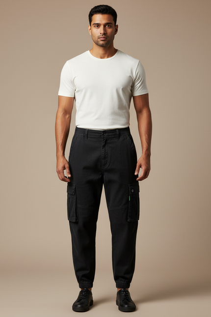 Pantalon Parachute Noir Cargo Ample Jogger Homme - Toile