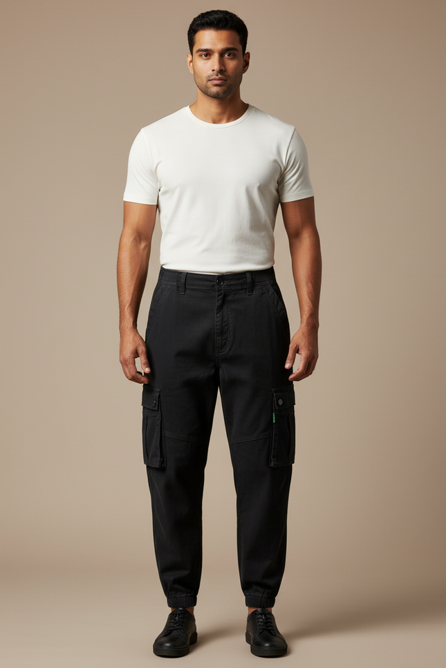 Pantalon Parachute Noir Cargo Ample Jogger Homme - Toile