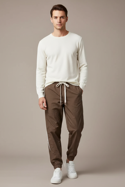 Pantalon Parachute Marron Cargo Ample Sport Homme - Polyester