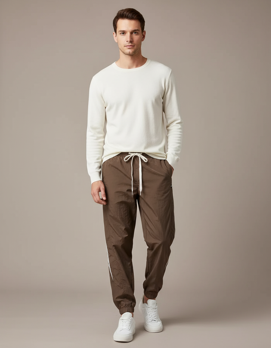 Pantalon Parachute Marron Cargo Ample Sport Homme - Polyester