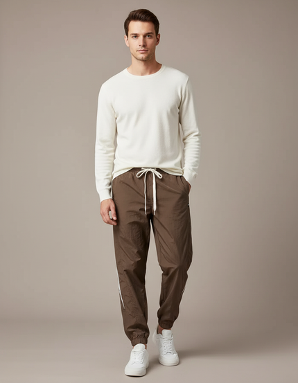 Pantalon Parachute Marron Cargo Ample Sport Homme - Polyester