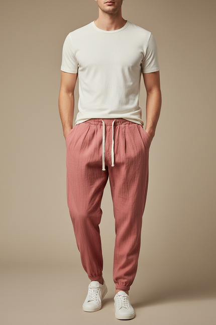 Pantalon Parachute Homme Resserré Aux Chevilles Toile Streetwear - Rose Lin
