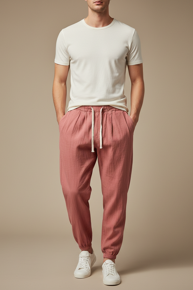 Pantalon Parachute Homme Resserré Aux Chevilles Toile Streetwear - Rose Lin