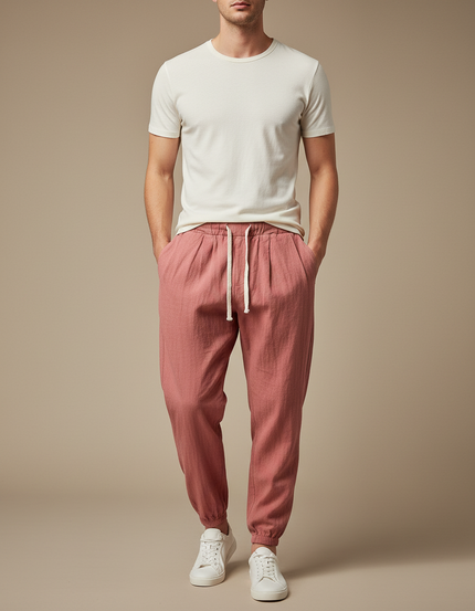 Pantalon Parachute Homme Resserré Aux Chevilles Toile Streetwear - Rose Lin