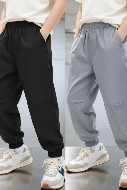 Pantalon Parachute Noir Gris Ample Coton Enfant - Polyester