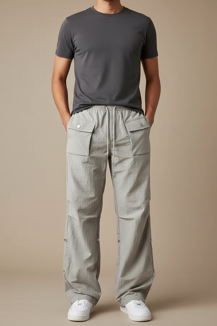 Pantalon Parachute Gris Ample Décontracté Cargo Homme - Polyester