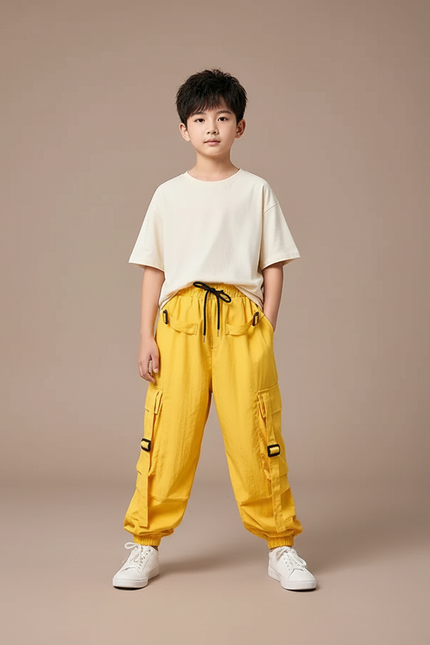 Pantalon Parachute Jaune Cargo Ample Enfant Coton