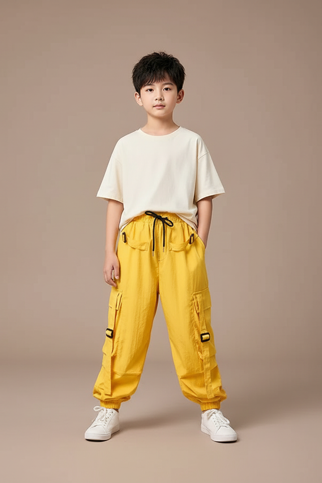 Pantalon Parachute Jaune Cargo Ample Enfant Coton