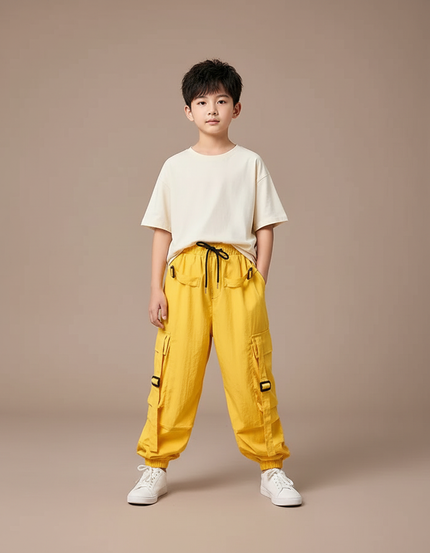Pantalon Parachute Jaune Cargo Ample Enfant Coton