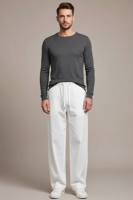 Pantalon Parachute Blanc Droit Ample Coton Homme