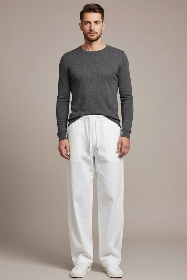 Pantalon Parachute Blanc Droit Ample Coton Homme