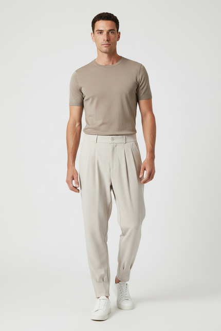 Pantalon Parachute Beige Plissé Fluide Décontracté Homme - Polyester